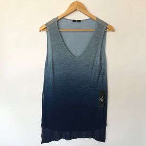 Blue Ombre Knit Tank Sweater with Sheer Back - S